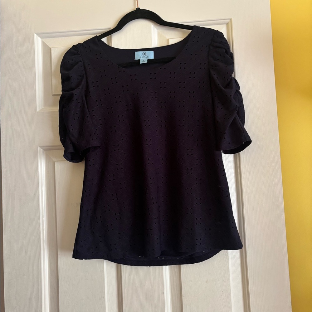 Elegant Navy Eyelet Top